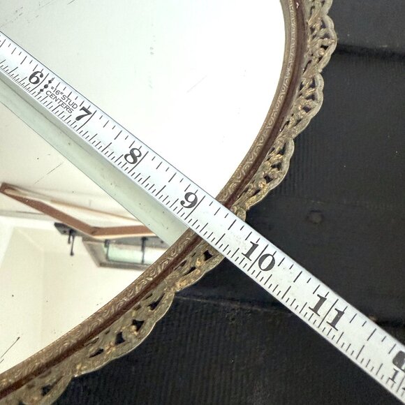 Vintage Ormolu Gold Filigree Oval Vanity Mirror Tray 1960s 1970s Dresser Display - Picture 9 of 9